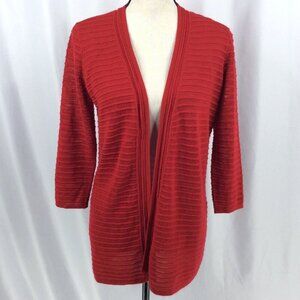 Chicos Travelers 0 Open Cardigan Sweater Womens Size Small / 4 Red Textured Knit
